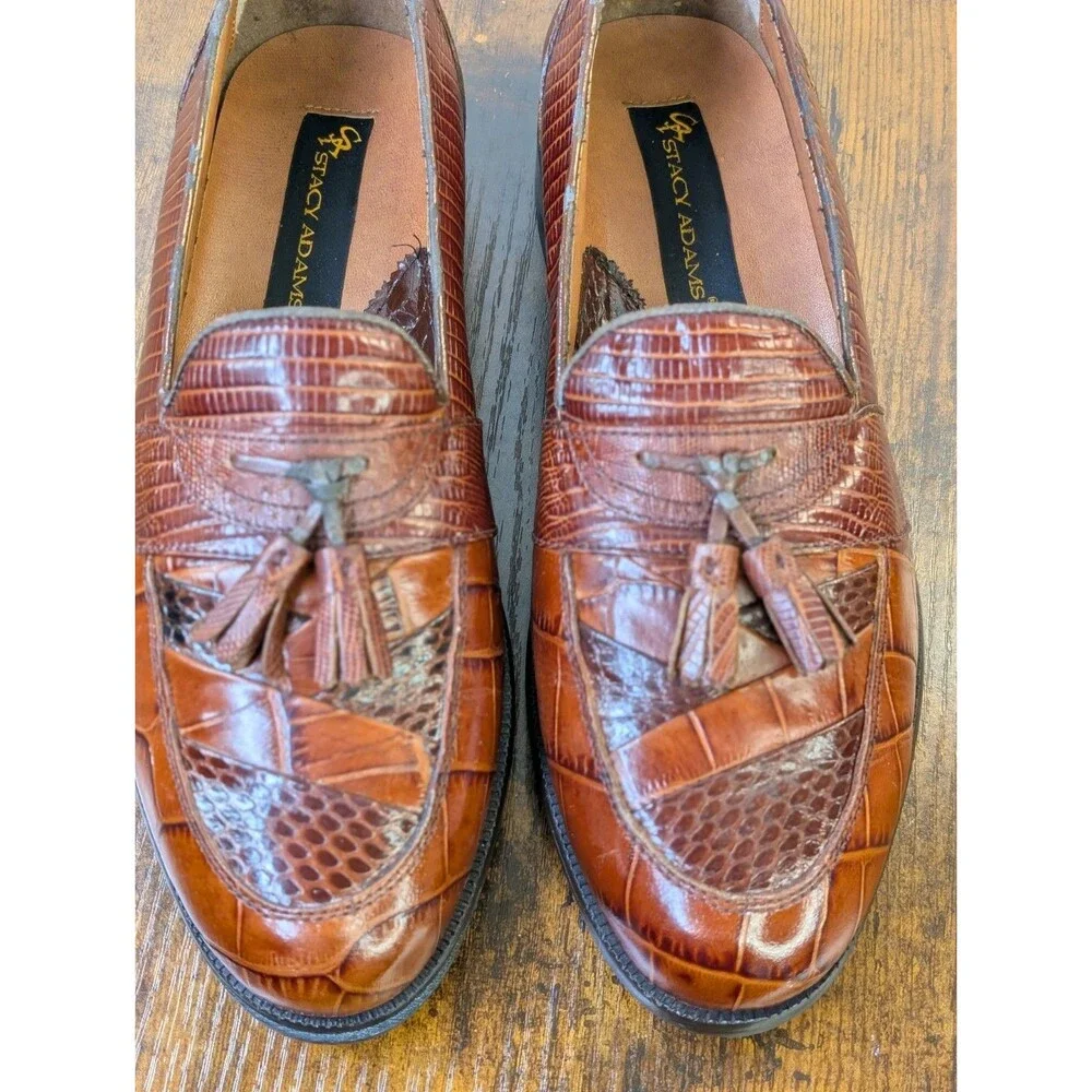 Stacy Adams Santana Tassel Loafers Men’s 8.5 M Cognac Brown Snake Leather 23121